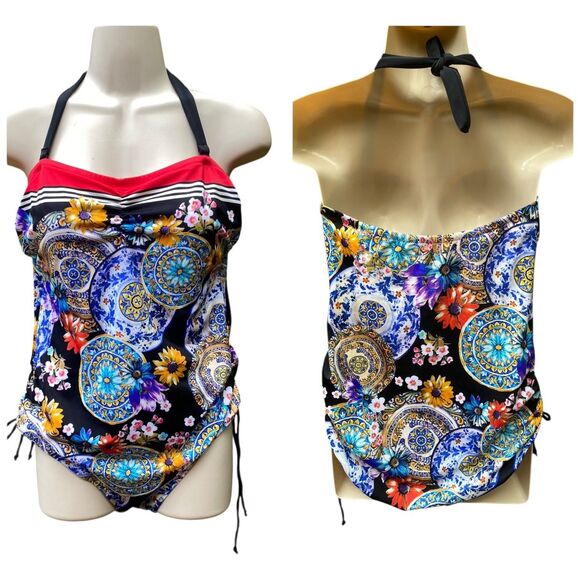 Fantasie Lascari Sized-Cup Bandeau Swimsuit Size 34D Multicolor Medallion floral - Picture 2 of 12